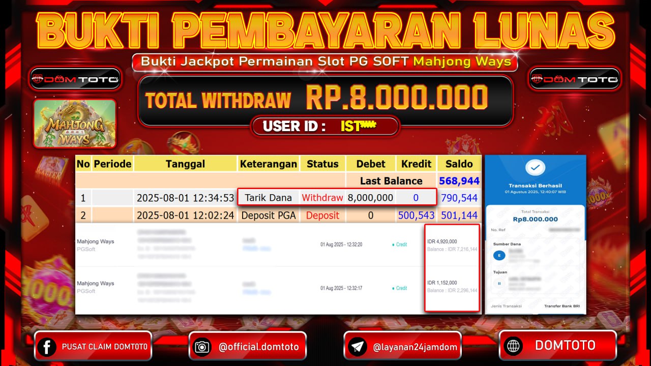 JACKPOT SLOT MAHJONG WAYS   01 AGUSTUS  2025